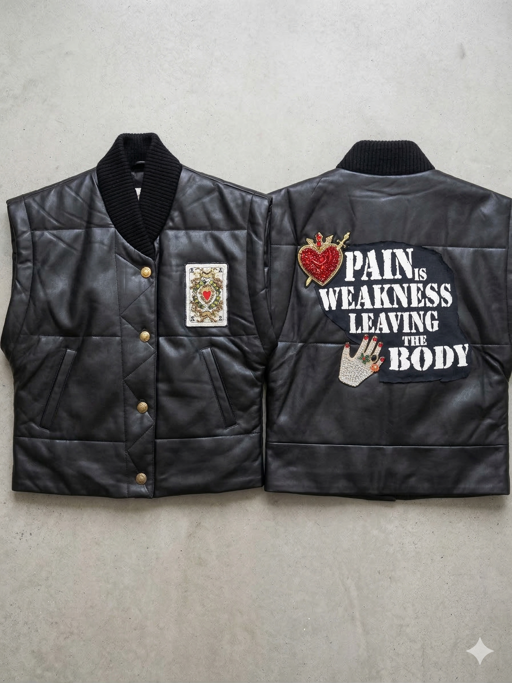 Truth Black Leather Women's Vest with Embroidered Patch