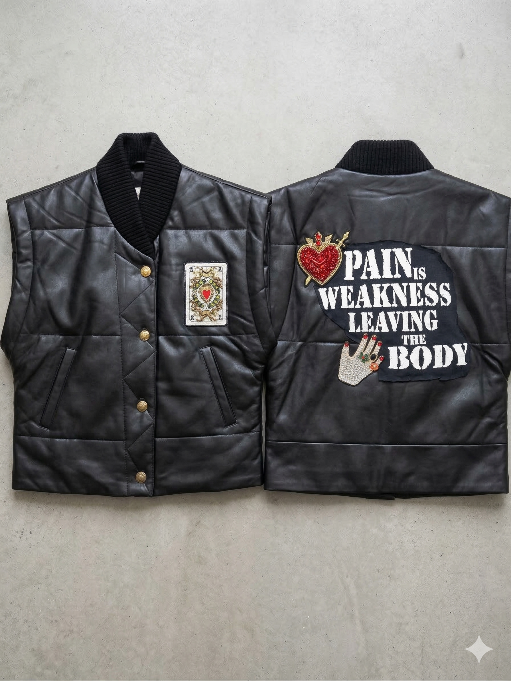 Truth Black Leather Women's Vest with Embroidered Patch