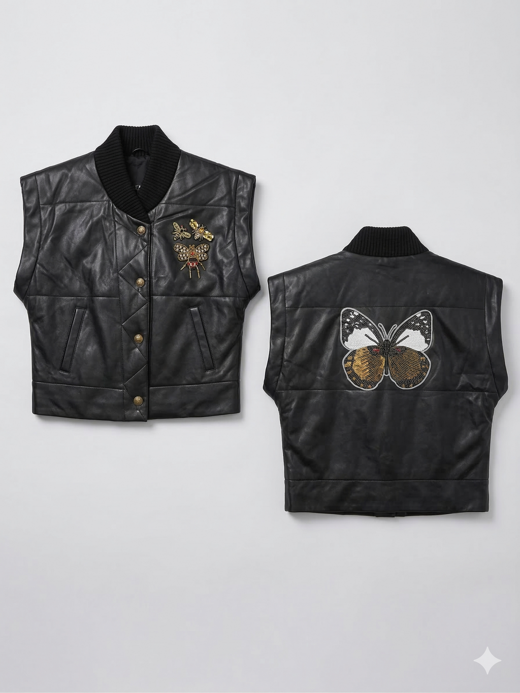 Truth Black Leather Women's Vest with Embroidered Patch