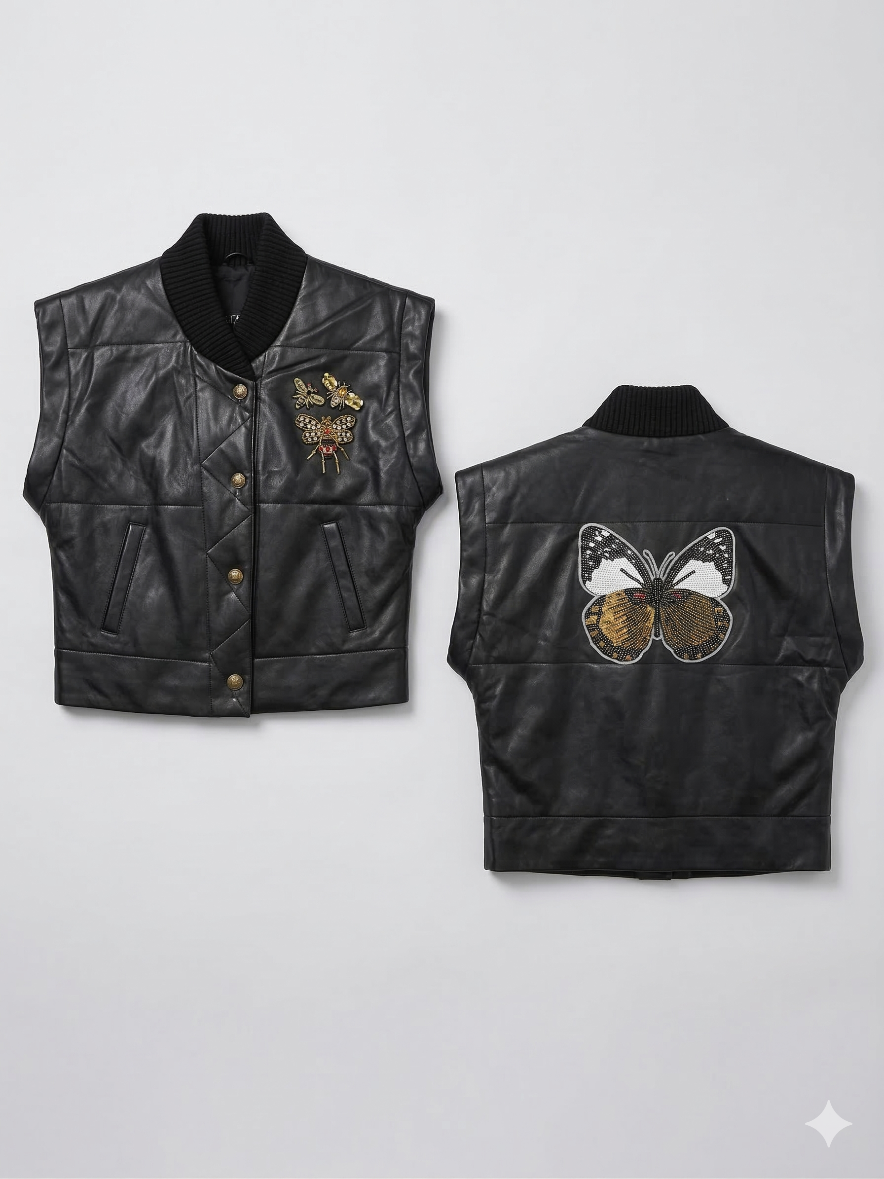 Truth Black Leather Women's Vest with Embroidered Patch