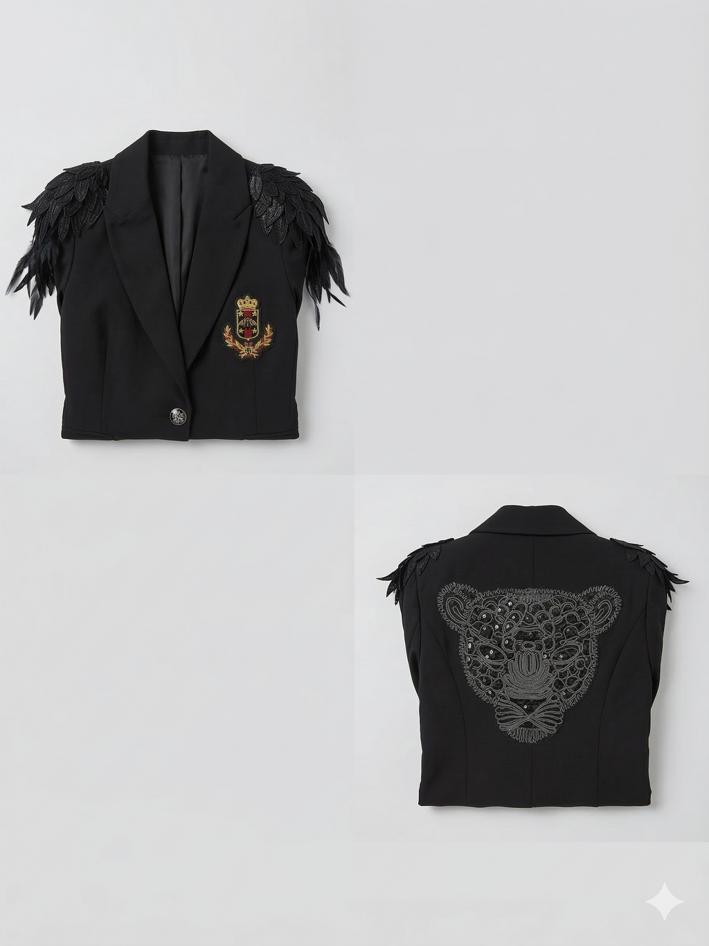Elegant. Dark. Unforgettable.NICOLE MILLER Black Statement Blazer.