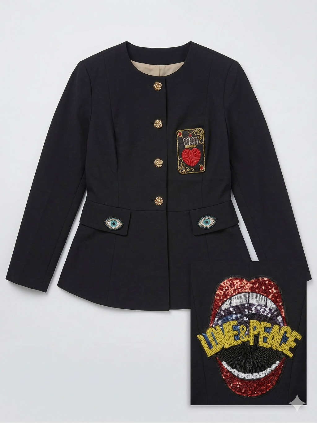 Haver & Blair Black LOVE & PEACE Embellished Blazer