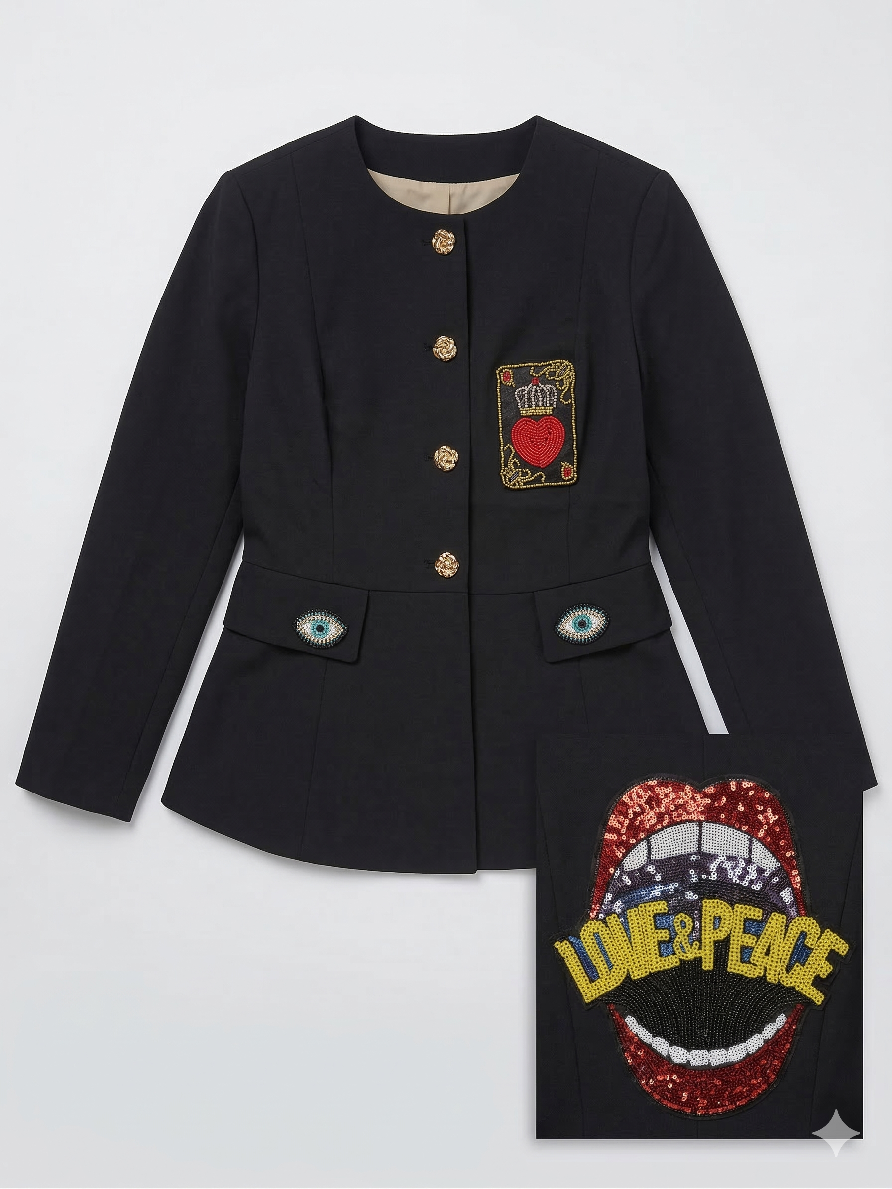 Haver & Blair Black LOVE & PEACE Embellished Blazer