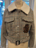 Statement Plaid Cropped Jacket with Embellished Skull