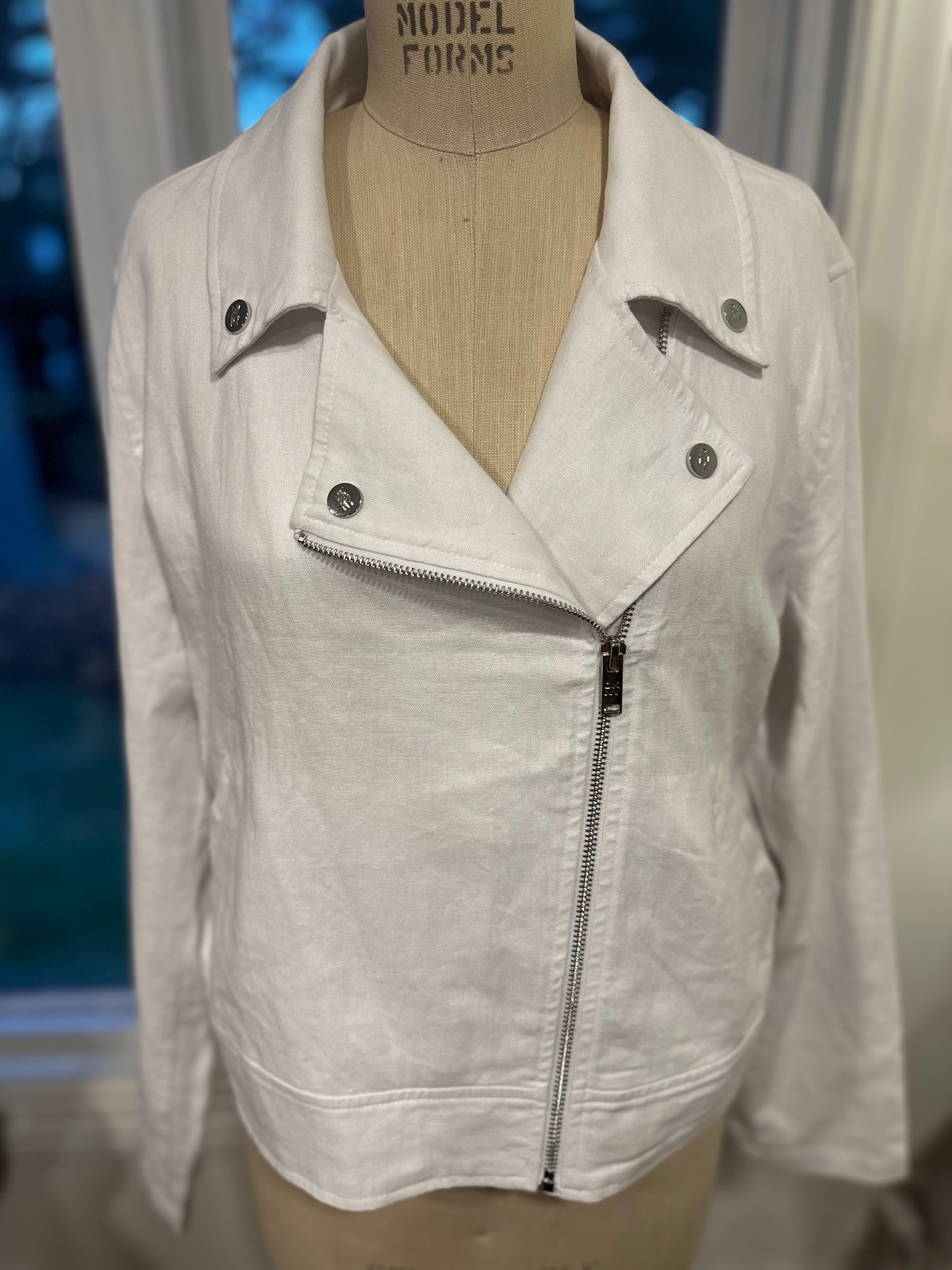 DKNY White Linen Moto Jacket
