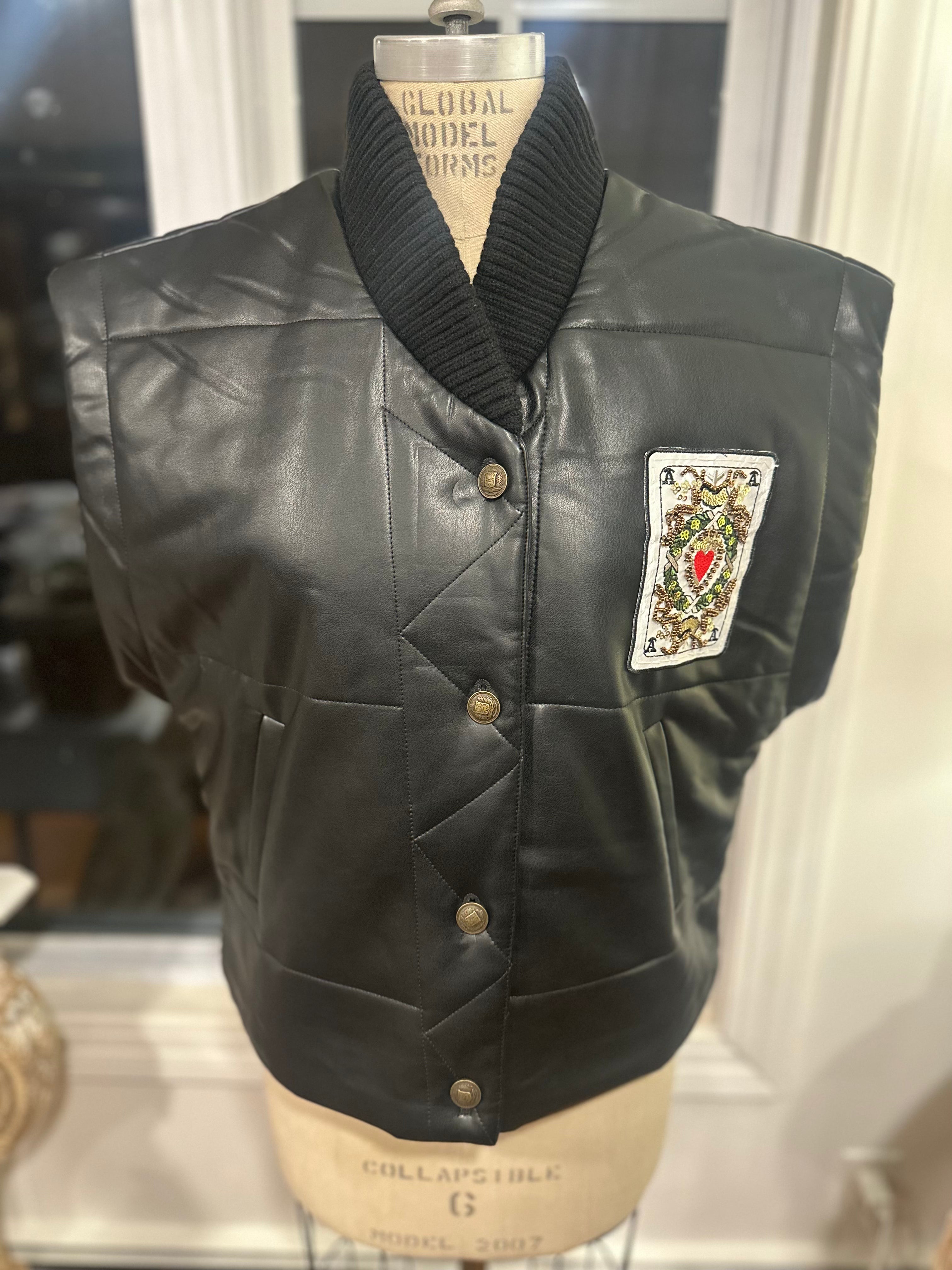 Truth Black Leather Women's Vest with Embroidered Patch