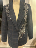 RACHEL ZOE Embellished Blazer Classic charcoal windowpane tailoring