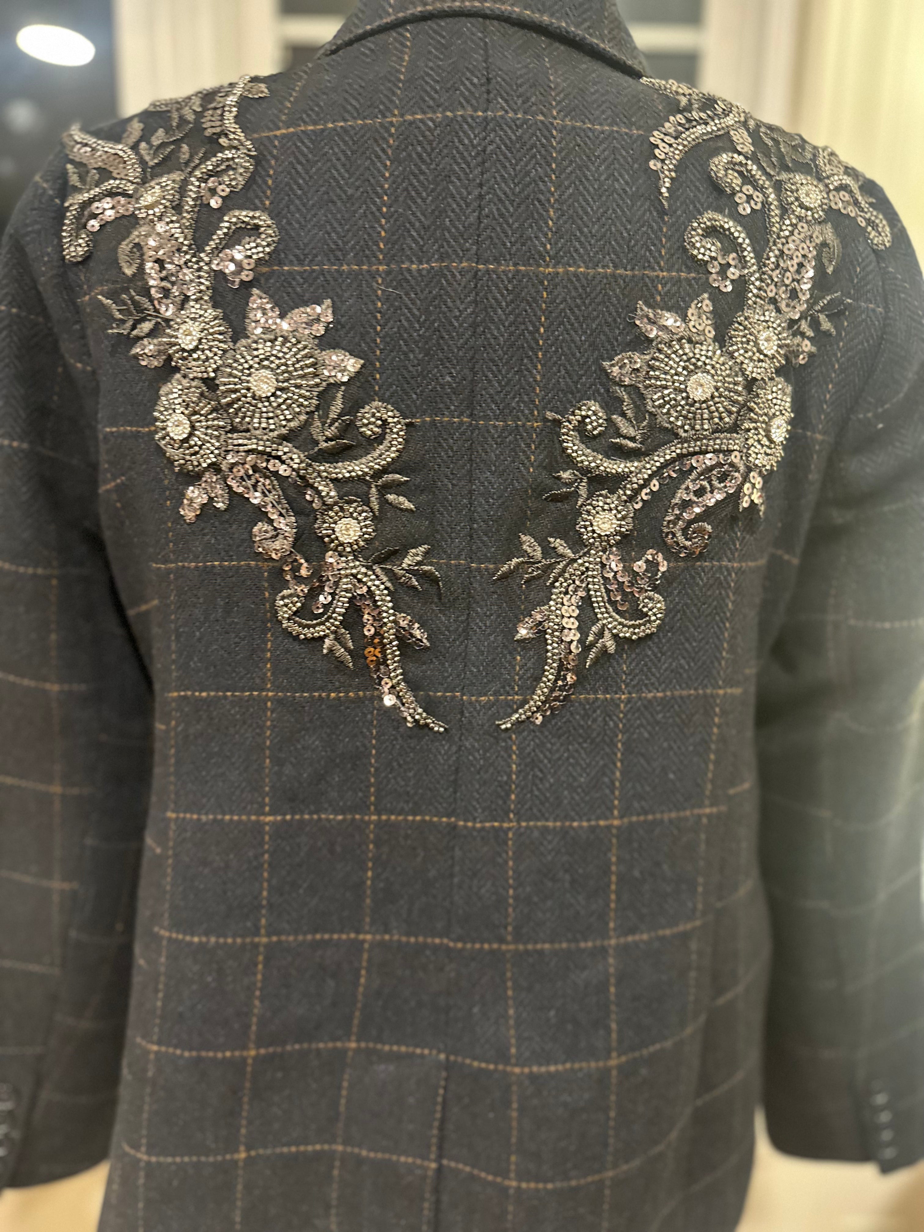 RACHEL ZOE Embellished Blazer Classic charcoal windowpane tailoring
