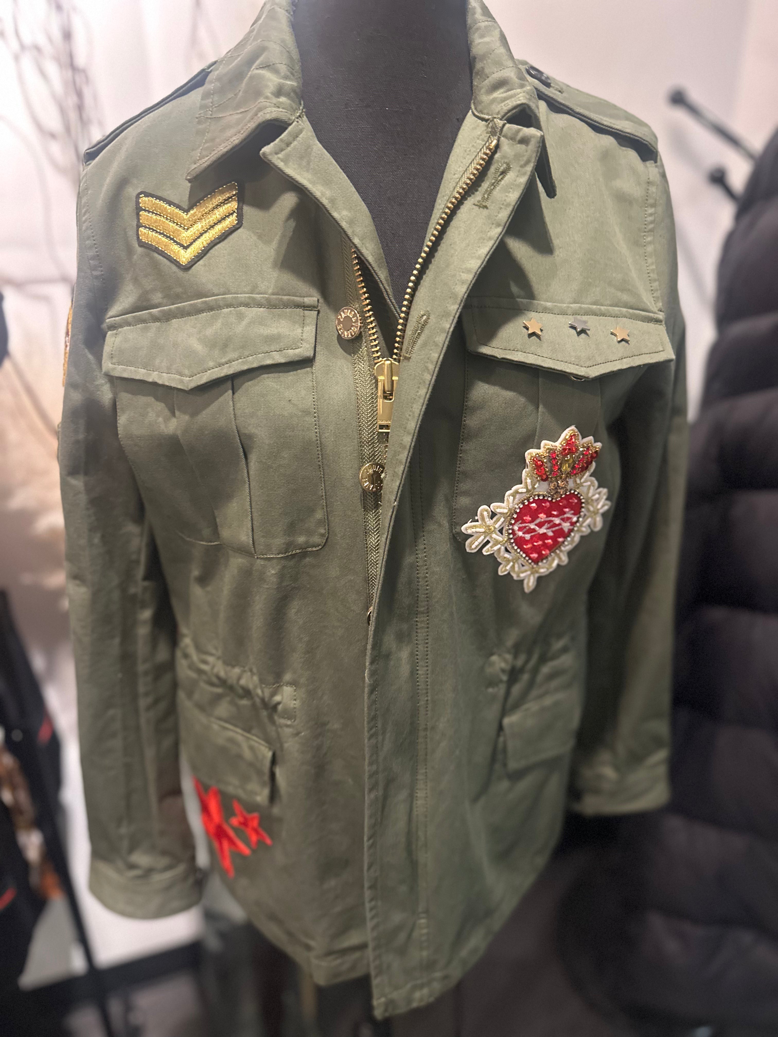 Zadig & Voltaire Olive Utility Jacket with Embroidered Patches