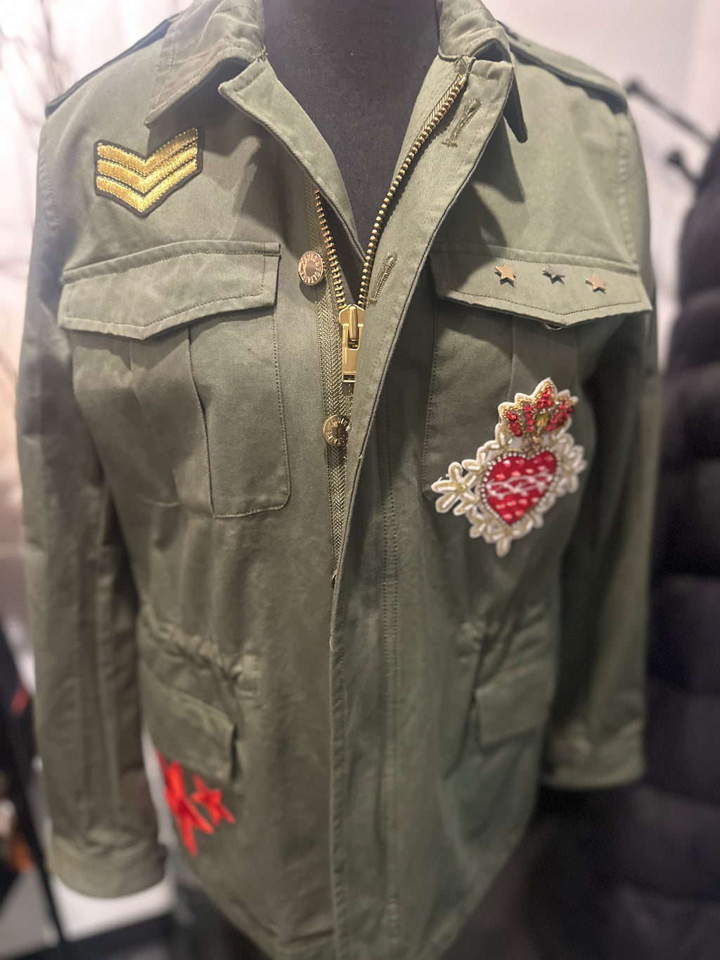 Zadig & Voltaire Olive Utility Jacket with Embroidered Patches