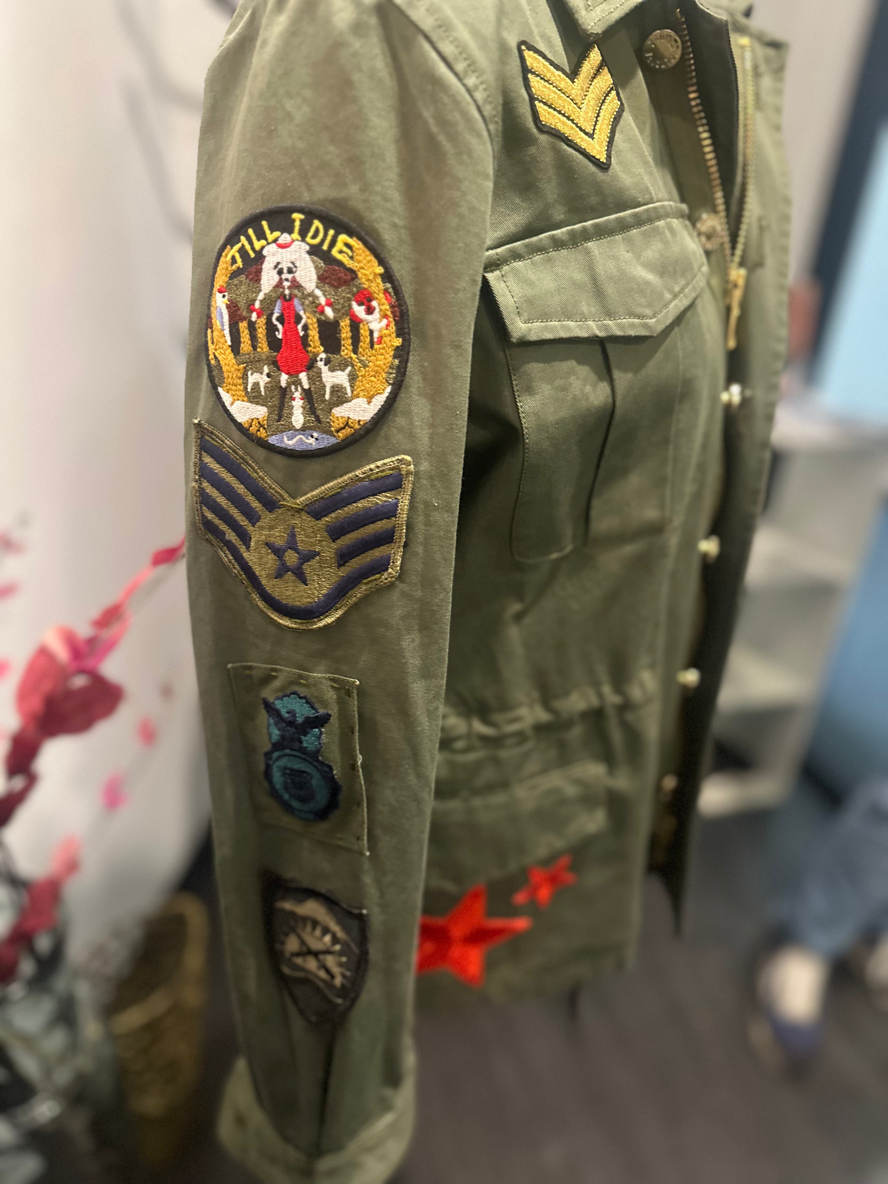 Zadig & Voltaire Olive Utility Jacket with Embroidered Patches