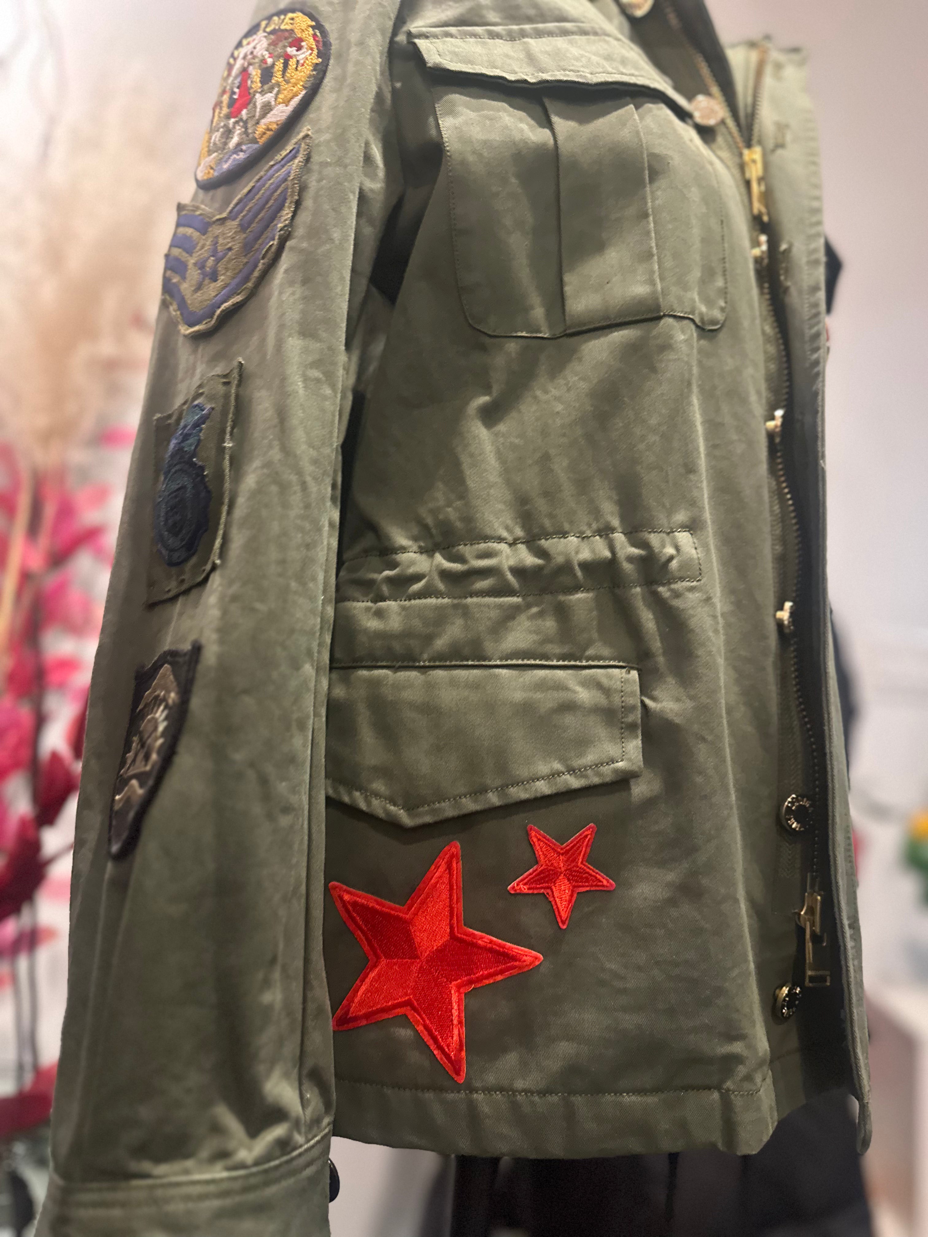 Zadig & Voltaire Olive Utility Jacket with Embroidered Patches